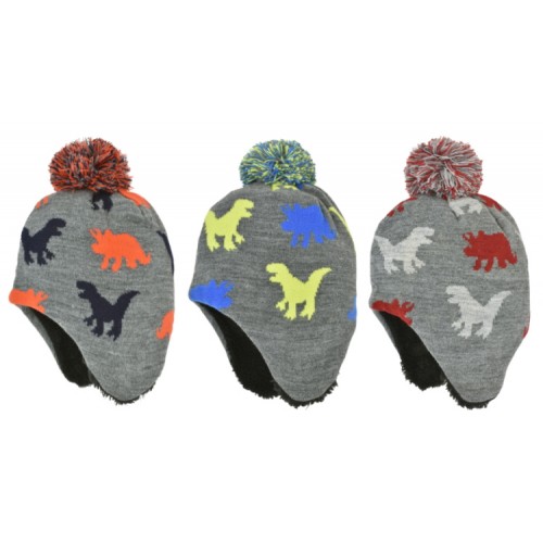 ''BOYS DINO KNIT HELMET, FLEECE LINED''